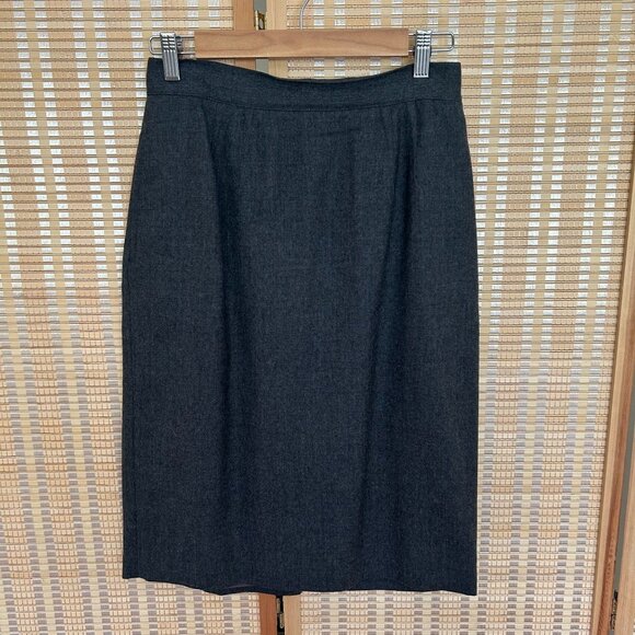 Vintage Gray Wool Blend Pencil Skirt With Button Closure & Purple Lining - Picture 1 of 6